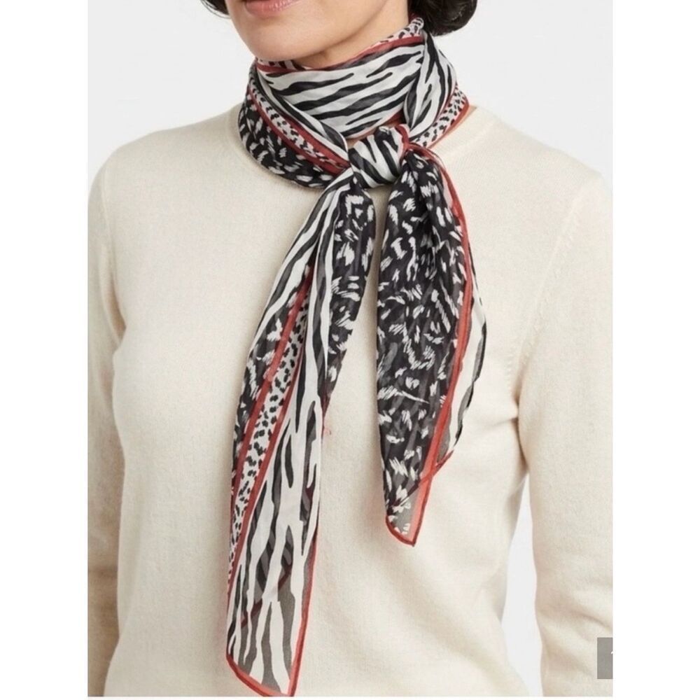 Cabi Fable 100% Silk Scarf Black and White Animal Print Scarf #4030 New - Picture 2 of 10